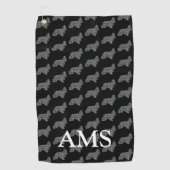 コッカースパニエル犬かわいいドッグシルエットY&Bグリッドブラック ゴルフタオル (正面)