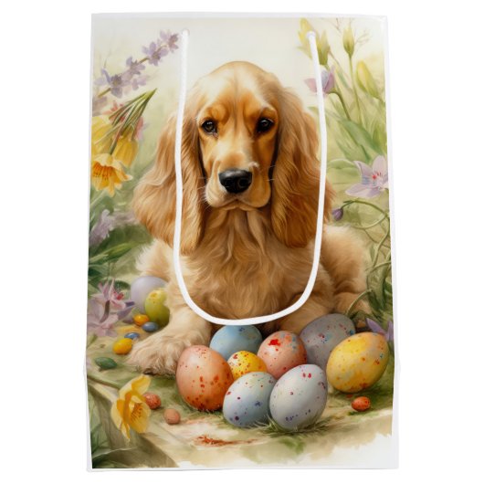 コッカースパニエル犬とイースターエッグホリデー ミディアムペーパーバッグ (裏面)