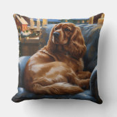 コッカースパニエル犬とクリスマスライトホリデイ クッション (正面)