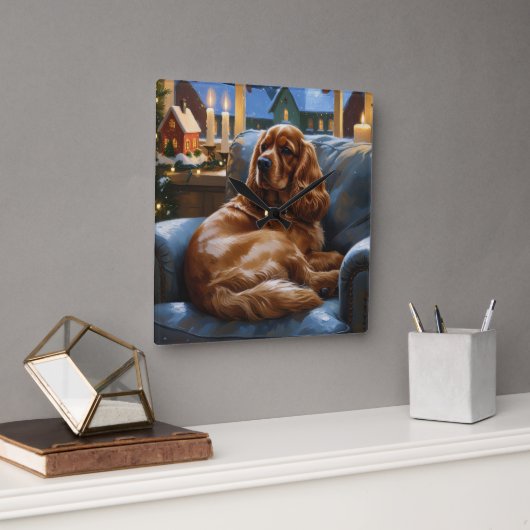 コッカースパニエル犬とクリスマスライトホリデイ スクエア壁時計 (オフィス)