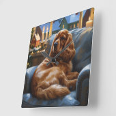 コッカースパニエル犬とクリスマスライトホリデイ スクエア壁時計 (傾斜)