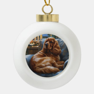 コッカースパニエル犬とクリスマスライトホリデイ セラミックボールオーナメント