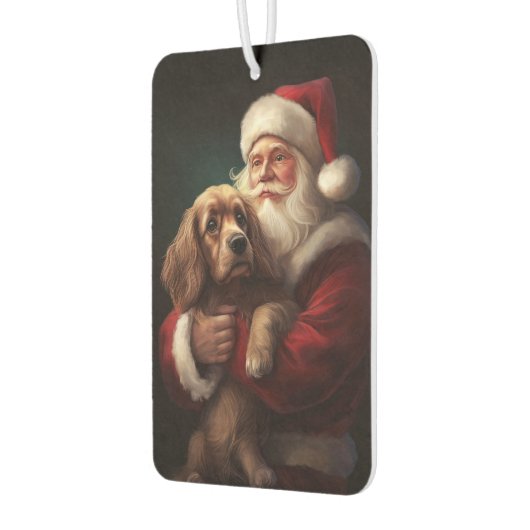 コッカースパニエル犬とサンタクロースフェスティバルクリスマス カーエアーフレッシュナー (左)