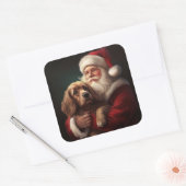 コッカースパニエル犬とサンタクロースフェスティバルクリスマス スクエアシール (封筒)