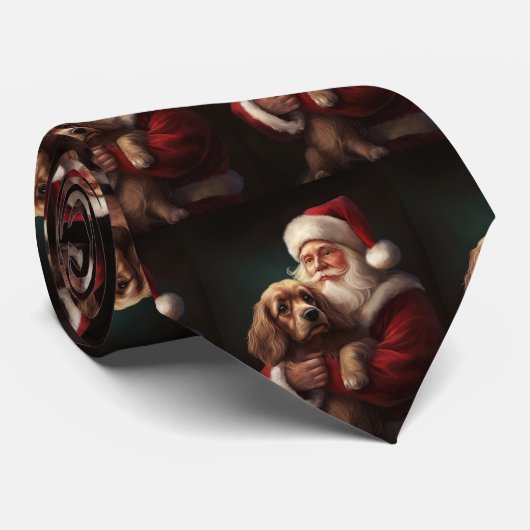 コッカースパニエル犬とサンタクロースフェスティバルクリスマス ネクタイ (ロール)