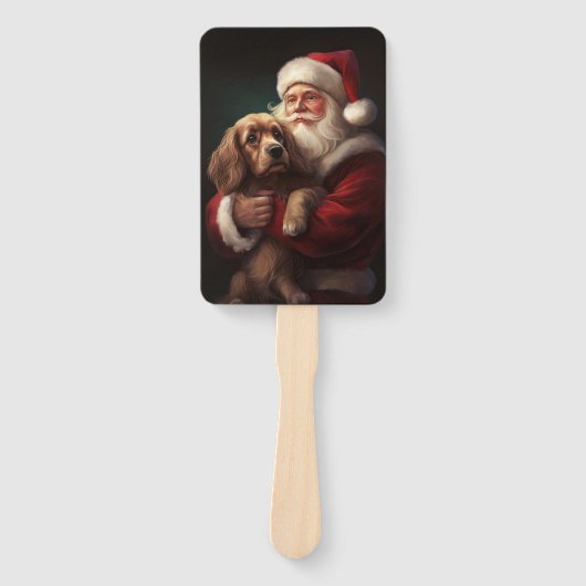 コッカースパニエル犬とサンタクロースフェスティバルクリスマス ハンドファン (正面)