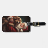 コッカースパニエル犬とサンタクロースフェスティバルクリスマス ラゲッジタグ (正面横)