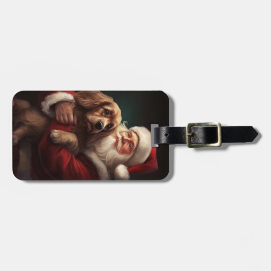 コッカースパニエル犬とサンタクロースフェスティバルクリスマス ラゲッジタグ (正面横)