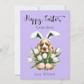 コッカースパニエル犬とバンニー耳ハッピーイースター シーズンカード (正面)