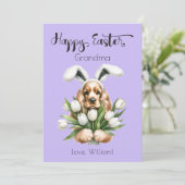 コッカースパニエル犬とバンニー耳ハッピーイースター シーズンカード (スタンド正面)