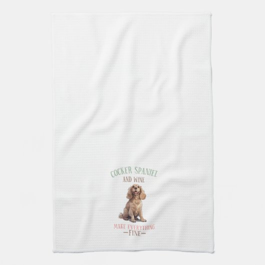 コッカースパニエル犬とワイン キッチンタオル (縦)