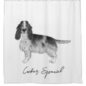 コッカースパニエル犬イン白黒&カスタム文字 シャワーカーテン (正面)