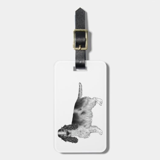 コッカースパニエル犬イン白黒&カスタム文字 ラゲッジタグ (正面縦)