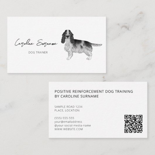 コッカースパニエル犬イン白黒&カスタム文字 名刺 (正面/裏面)