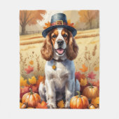 コッカースパニエル犬イン紅葉感謝祭アート フリースブランケット (正面)