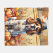 コッカースパニエル犬イン紅葉感謝祭アート フリースブランケット (正面(横))