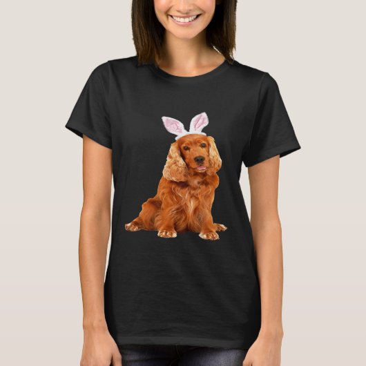 コッカースパニエル犬イースターバニー耳の犬を着て Tシャツ (正面)