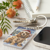 コッカースパニエル犬ウィンターワンダーランドクリスマスジョイ キーホルダー (正面右)