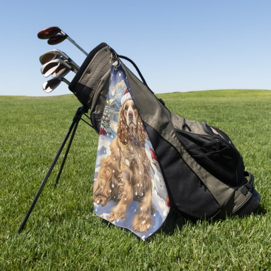 コッカースパニエル犬ウィンターワンダーランドクリスマスジョイ ゴルフタオル (グリーン)