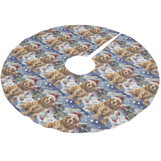 コッカースパニエル犬ウィンターワンダーランドクリスマスジョイ ブラッシュドポリエステルツリースカート (アングル)