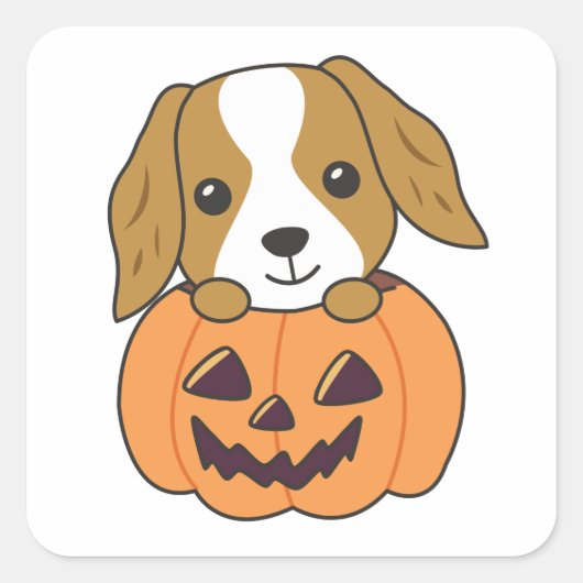 コッカースパニエル犬カボチャかわいい犬のハッピーハローウィンS スクエアシール (正面)