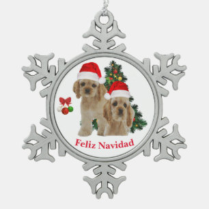 コッカースパニエル犬クリスマスオーナメント スノーフレークピューターオーナメント