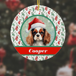 コッカースパニエル犬クリスマスストッキングと犬の名前 セラミックオーナメント