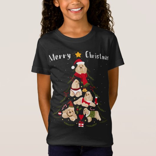コッカースパニエル犬クリスマスツリークリスマスドッグ恋人 Tシャツ (正面)