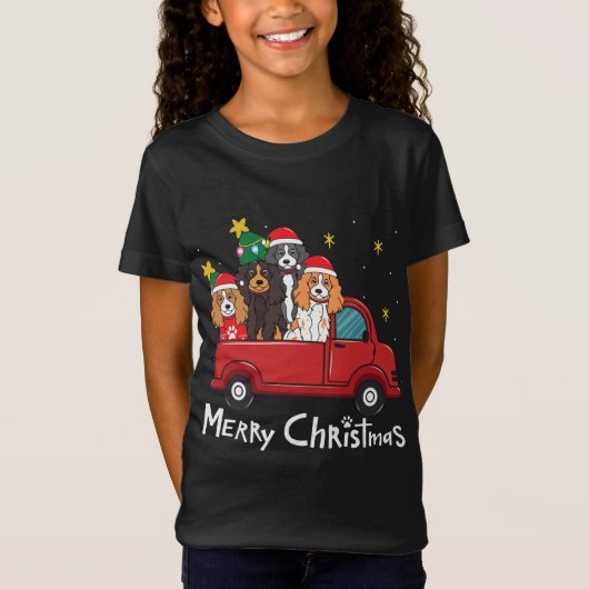 コッカースパニエル犬クリスマストラックツリードッグママクリスマスD Tシャツ (正面)