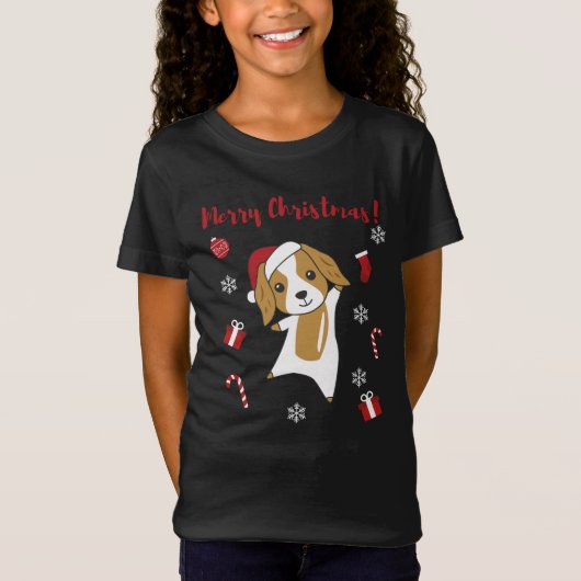 コッカースパニエル犬クリスマスドッグウィンターアニマルドッグ Tシャツ (正面)