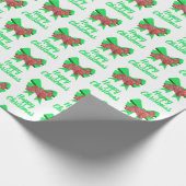 コッカースパニエル犬クリスマスドッグ&グリーンボウホワイト ラッピングペーパー (角)