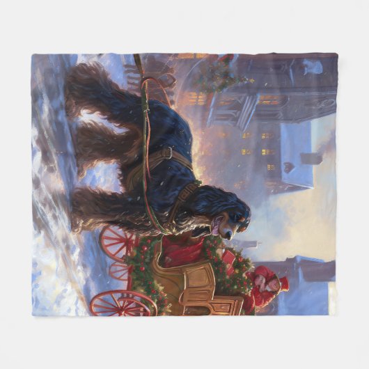 コッカースパニエル犬クリスマスフェスティバルシーズン フリースブランケット (正面(横))