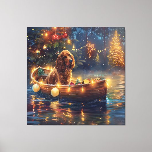 コッカースパニエル犬クリスマスフェスティバル航海 キャンバスプリント (正面)