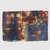 コッカースパニエル犬クリスマスフェスティバル航海 ゴルフタオル (横)