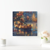 コッカースパニエル犬クリスマスフェスティバル航海 スクエア壁時計 (ホーム)