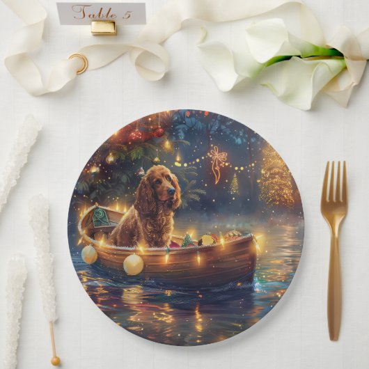 コッカースパニエル犬クリスマスフェスティバル航海 ペーパープレート (ウェディング)