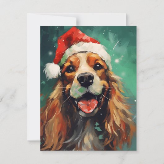 コッカースパニエル犬クリスマスブ絵画ラシのアートワーク シーズンカード (正面)