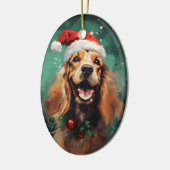 コッカースパニエル犬クリスマスブ絵画ラシのアートワーク セラミックオーナメント (左)
