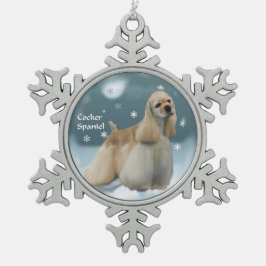 コッカースパニエル犬クリスマスプレゼント スノーフレークピューターオーナメント