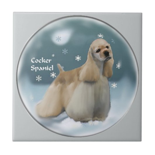 コッカースパニエル犬クリスマスプレゼント タイル (正面)