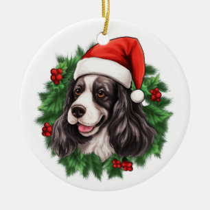 コッカースパニエル犬クリスマスリースオーナメント セラミックオーナメント