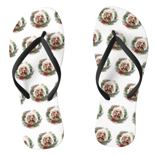 コッカースパニエル犬クリスマスリースフェスティバルカップ ビーチサンダル (ソール)