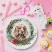 コッカースパニエル犬クリスマスリースフェスティバルカップ ペーパープレート (パーティー)