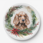 コッカースパニエル犬クリスマスリースフェスティバルカップ ペーパープレート (正面)
