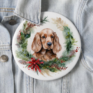 コッカースパニエル犬クリスマスリースフェスティバルカップ 缶バッジ