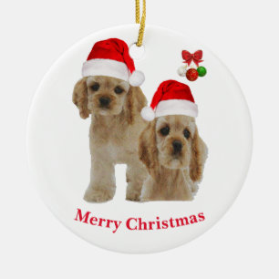 コッカースパニエル犬クリスマス セラミックオーナメント