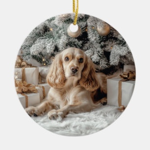 コッカースパニエル犬クリスマス セラミックオーナメント
