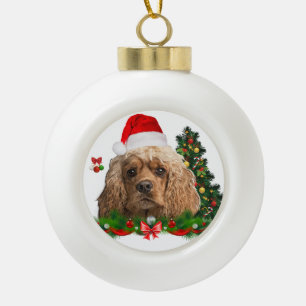 コッカースパニエル犬クリスマス セラミックボールオーナメント