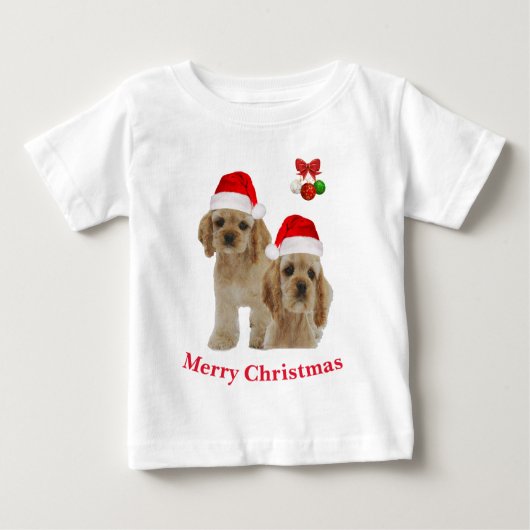 コッカースパニエル犬クリスマス ベビーTシャツ (正面)