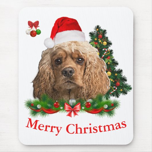 コッカースパニエル犬クリスマス マウスパッド (正面)